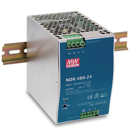 Индустриальный блок питания 480Вт, 48В, 10А на Din-рейку Mean Well NDR-480-48